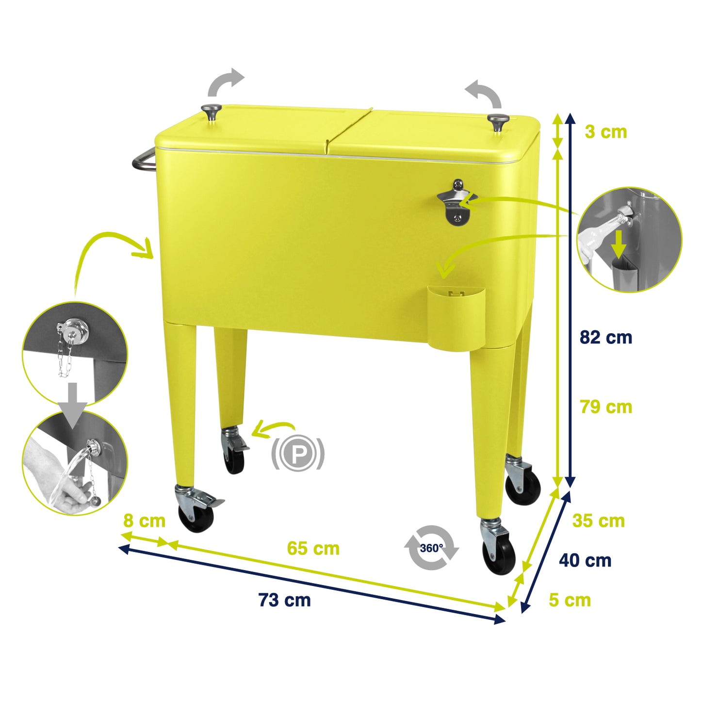 Kailua Cooler - Patio Cooler, American Cool Box, Refrigerated Truck, Party Drinks Cooler, Yellow