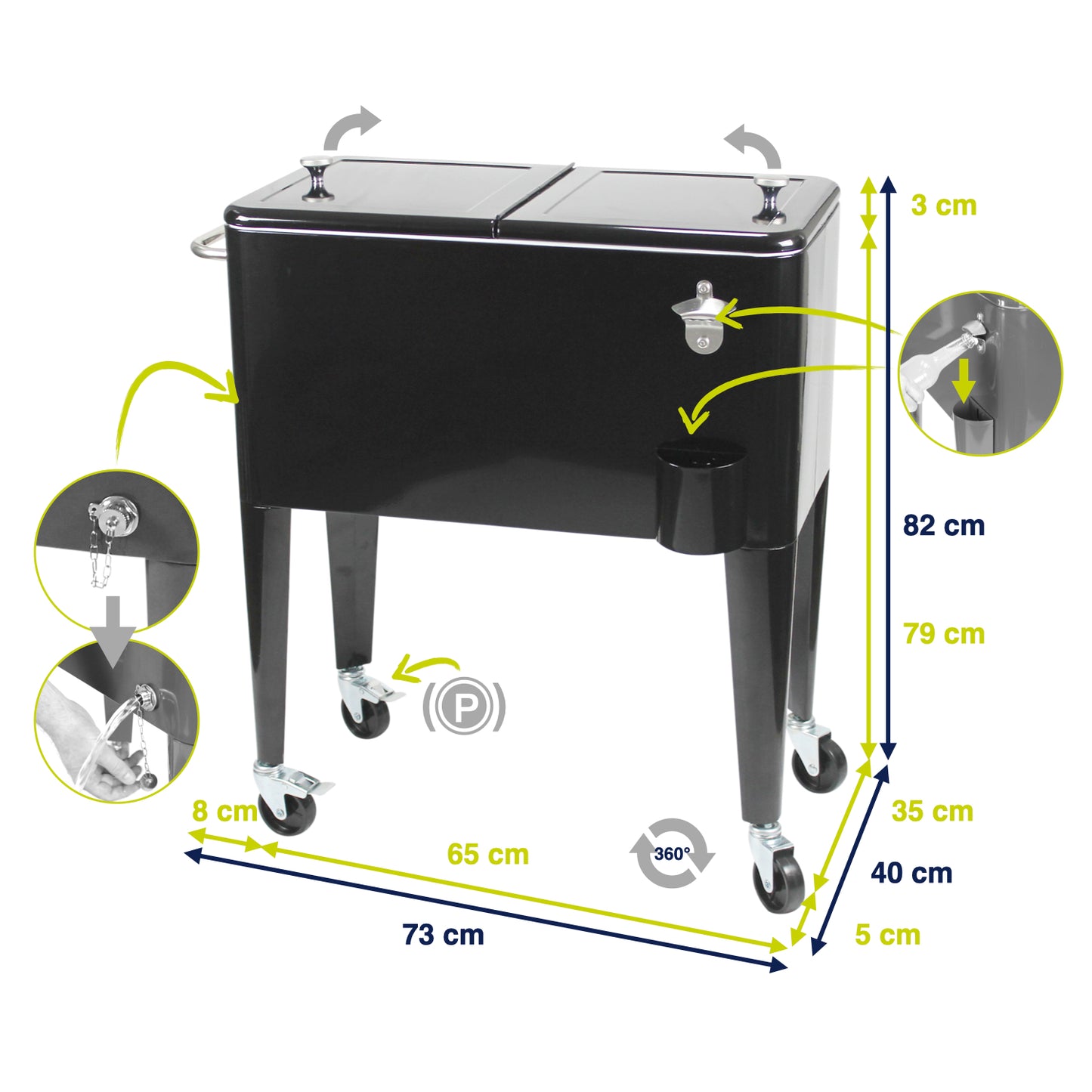 Kailua Cooler - Patio Cooler, American Cool Box, Refrigerated Truck, Party Drinks Cooler, Black