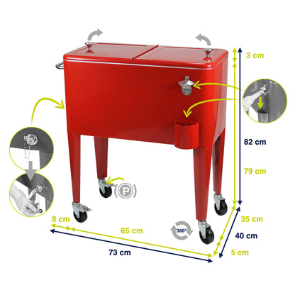 Kailua Cooler - Patio Cooler, American Cool Box, Refrigerated Truck, Party Drinks Cooler, Red