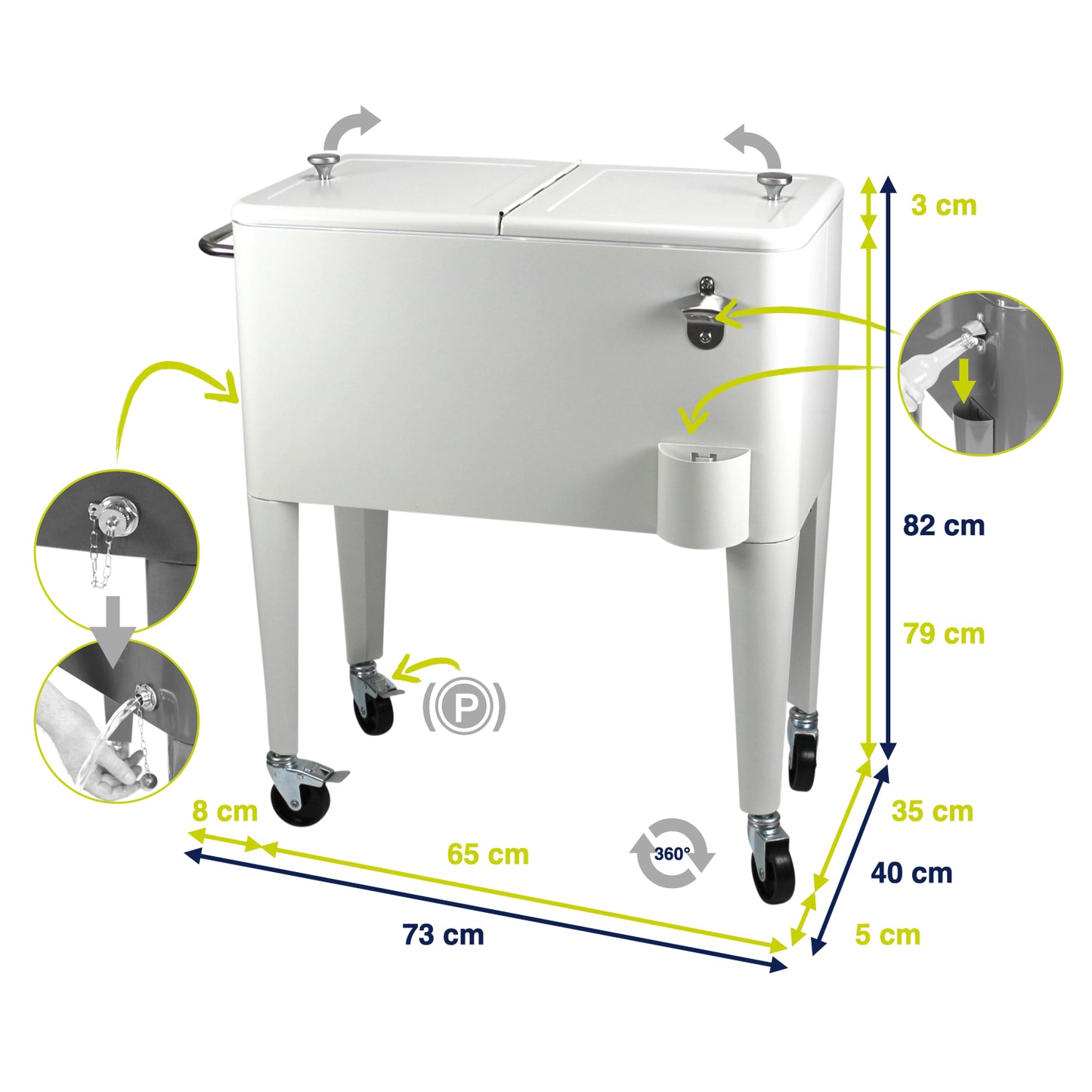 Kailua Cooler - Patio Cooler, American Cool Box, Refrigerated Truck, Party Drinks Cooler, White