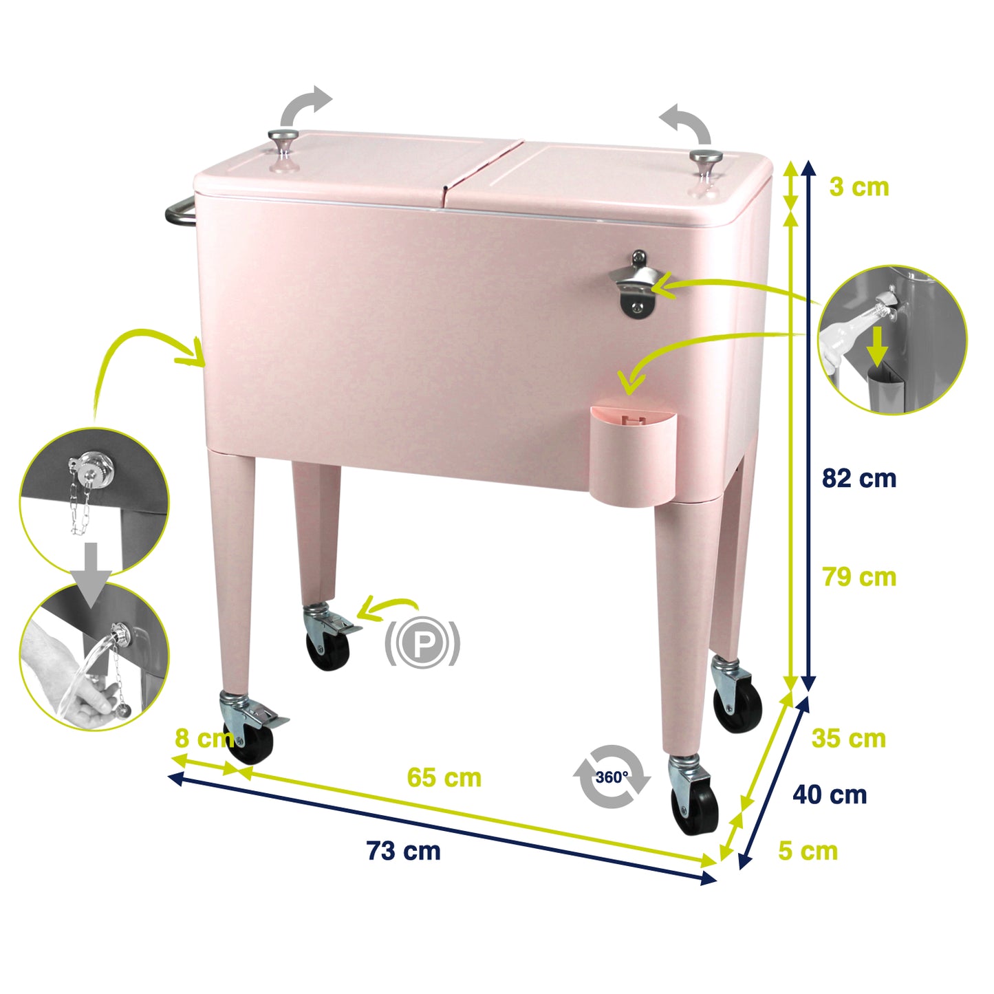 Kailua Cooler - Patio Cooler, American Cool Box, Refrigerated Truck, Party Drinks Cooler, Pink