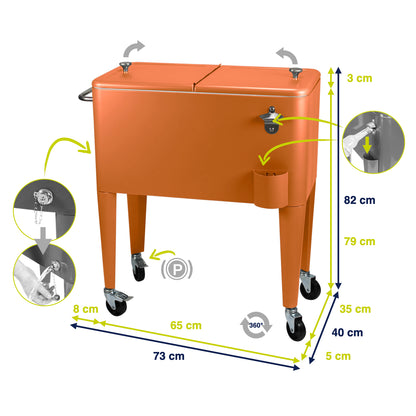 Kailua Cooler - Patio Cooler, American Cool Box, Refrigerated Truck, Party Drinks Cooler, Orange