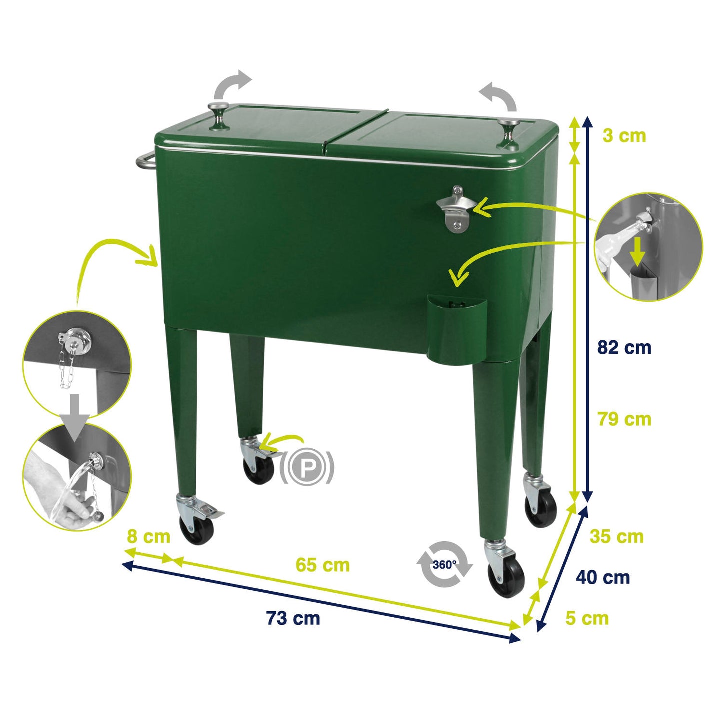 Kailua Cooler - Patio Cooler, American Cool Box, Refrigerated Truck, Party Drinks Cooler, Racing Green